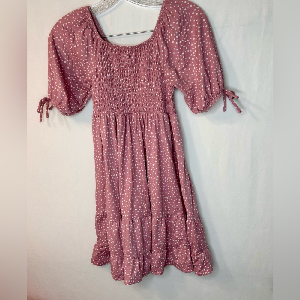 Speechless Mauve Polka Dot Kids MaxiDress Elastic Waistband and Sleeves Size 10